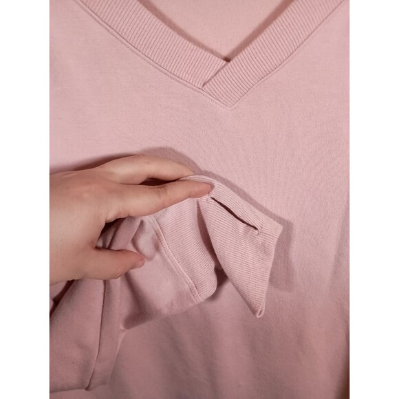 Athleta Coaster Luxe V-Neck Sweatshirt Sweater Thumbholes Pink Womens Size XL - Picture 6 of 12